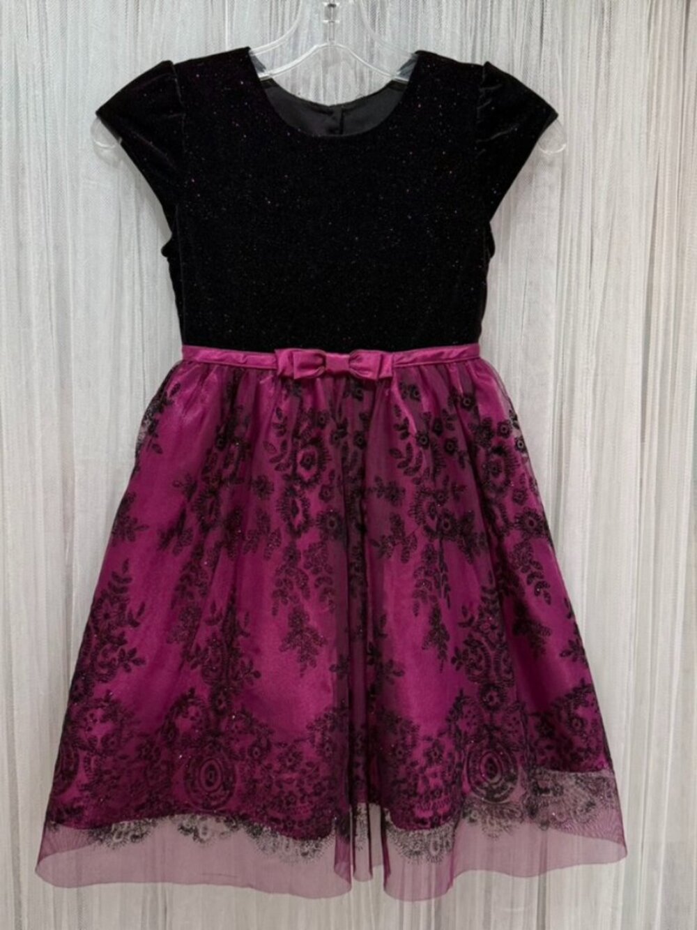 Jona Michelle Girls Party Dress Size 7 Black Velvet Glitter Floral Formal